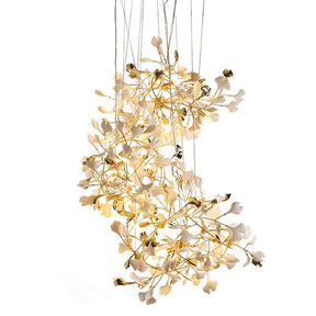 Gingko Porcelain Petal Staircase Modern Chandelier, Long Branch Chandelier