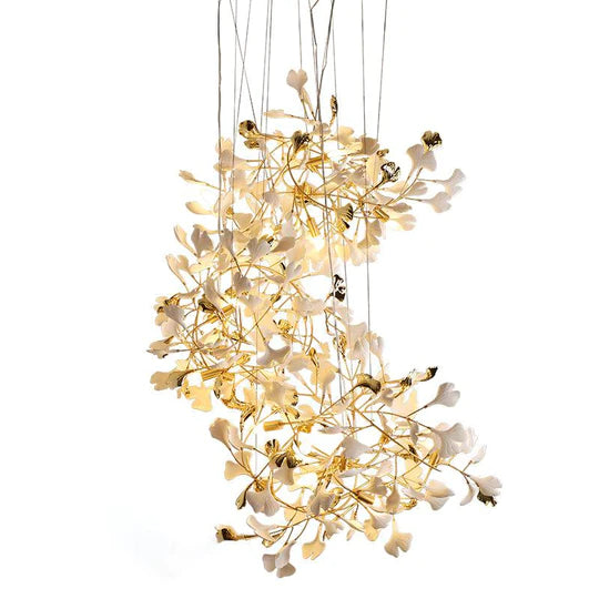 Gingko Porcelain Petal Staircase Modern Chandelier, Long Branch Chandelier