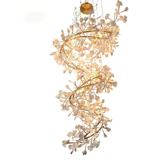 Gingko Porcelain Petal Staircase Modern Chandelier, Long Branch Chandelier