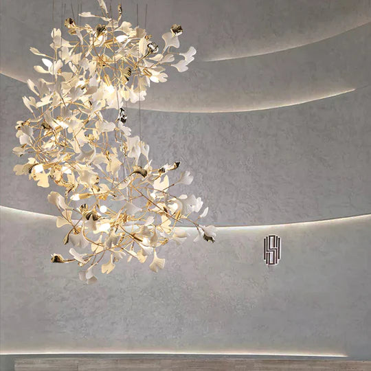 Gingko Porcelain Petal Staircase Modern Chandelier, Long Branch Chandelier