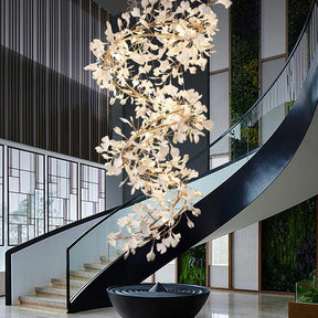 Gingko Porcelain Petal Staircase Modern Chandelier, Long Branch Chandelier