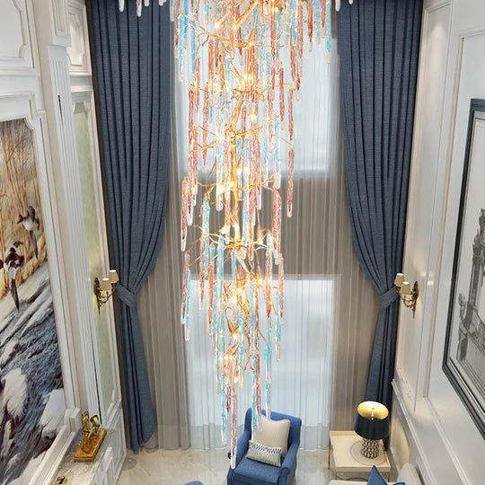 Wren Colorful Crystal Staircase Chandelier, Long Branch Chandelier